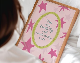 Fürchterlich wunderbar gemachter Druck | rosa Baby Mädchen Stern Stern | Psalm 139 Wandkunst