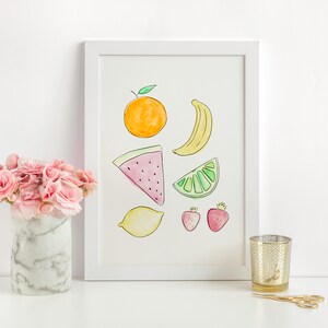Fruit Watercolor Print Modern Fruit Art Fruit Wall Art Citrus Print Summer Fruit image 2