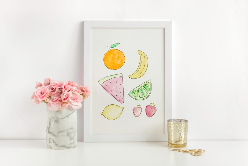 Fruit Watercolor Print Modern Fruit Art Fruit Wall Art Citrus Print Summer Fruit image 2