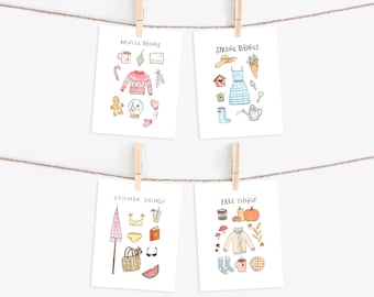 Seasonal Things Illustriertes Kartenset, Grußkarten für alle Anlässe (8 Stück)