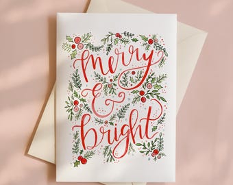 Fröhliche und helle Weihnachtskarte, handbeschriftete Feiertags-Briefpapier