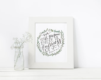 Bible Verse Wall Art, Psalm 16:11, Scripture Wall Art, In your presence there is fullness of joy, Bible Verse Print, Faith Quotes