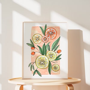 Citrus art print - lemon and oranges watercolor art - modern boho painting - citrus wall décor - kitchen wall art simple fruit illustration