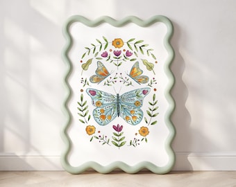 Schmetterling Motte Druck | Volkskunst Botanische | Garten Wand Dekor