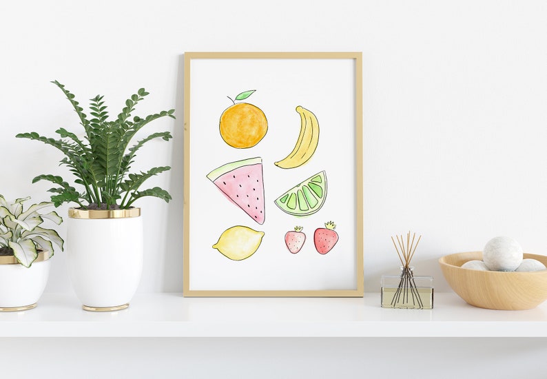 Fruit Watercolor Print Modern Fruit Art Fruit Wall Art Citrus Print Summer Fruit image 5