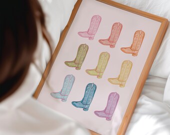 Regenbogen Cowboy Boots | Bunte Western Wand Kunst | Boho Mädchen Raum Dekor