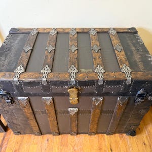 large antique steamer trunk flat top