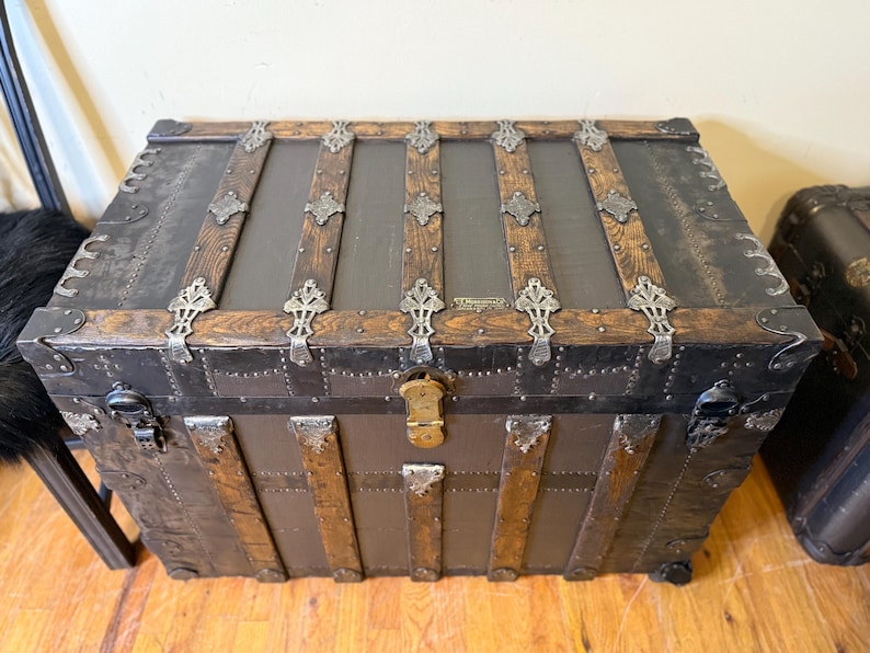 large antique steamer trunk flat top