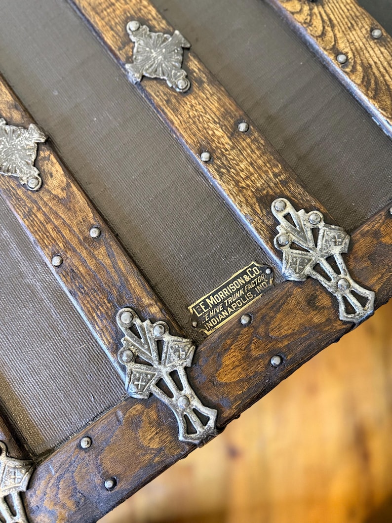 ornate antique trunk hardware detail