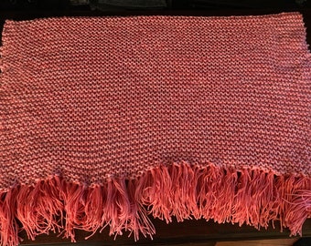 Pink Afghan , Flamingo Pink knitted yarn afghan throw blanket