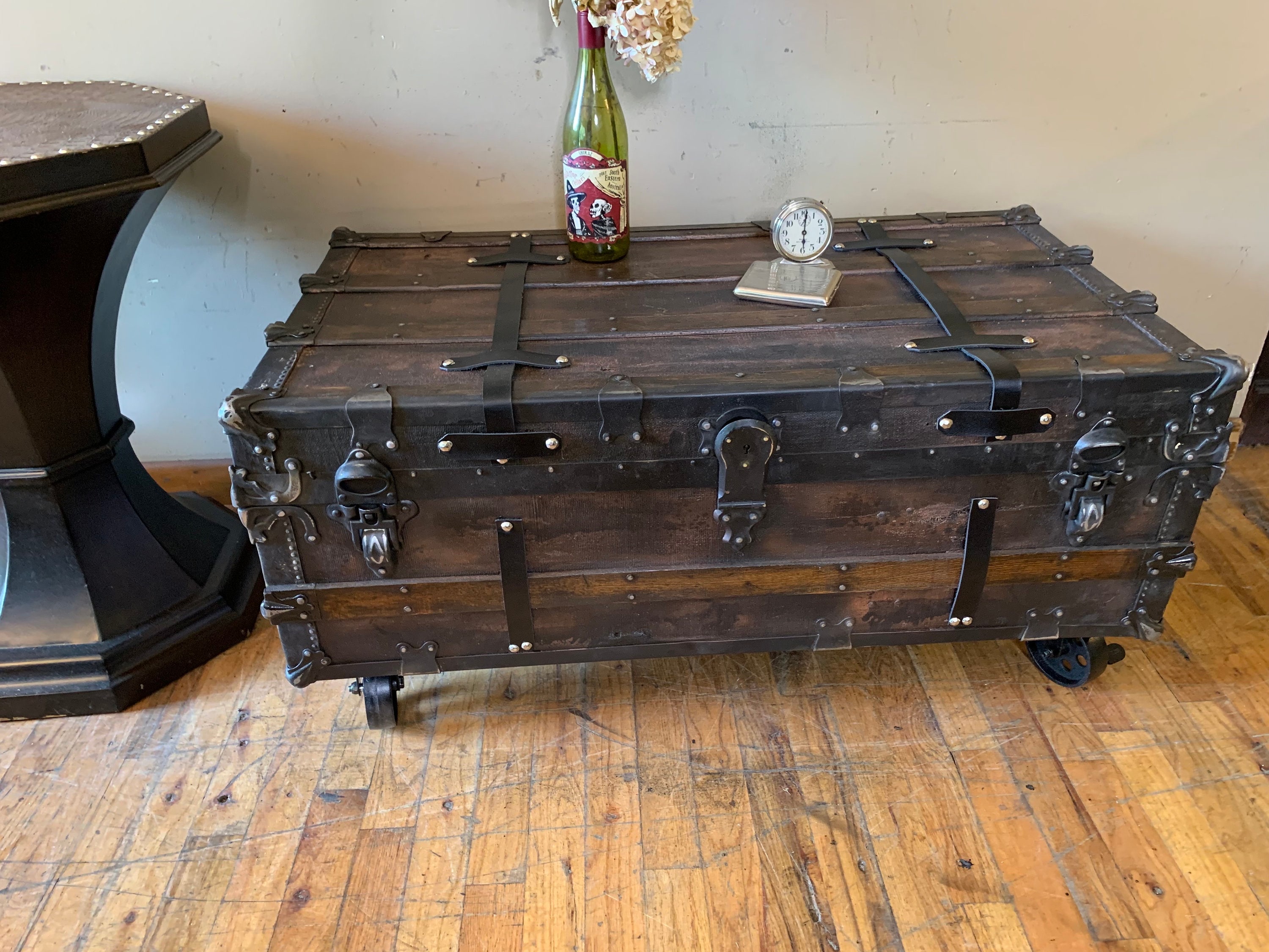 SOLD - Vintage / Industrial Steamer Trunk Coffee Table