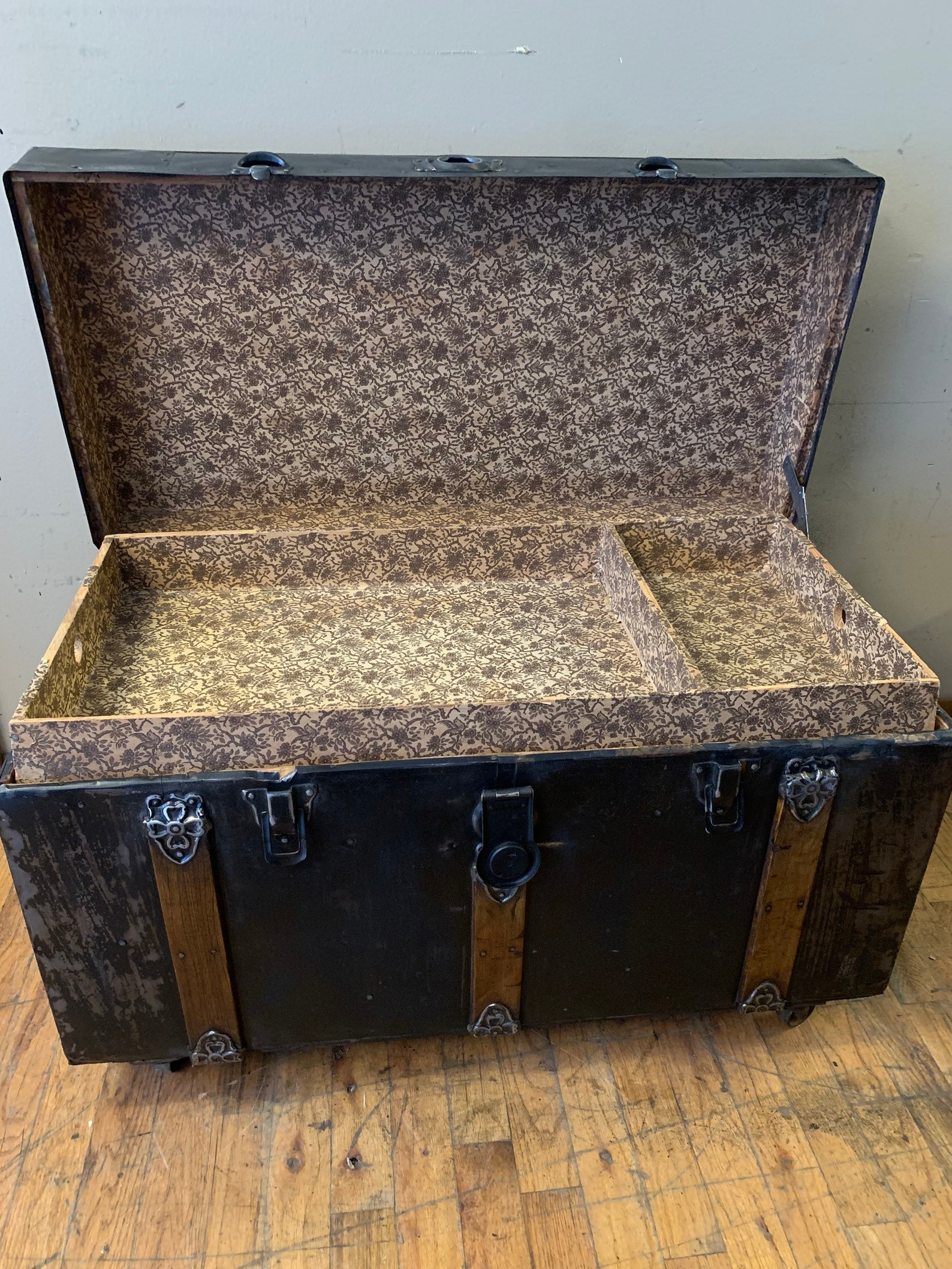 Victorian Trunk Flat Top Steamer Trunk Etsy