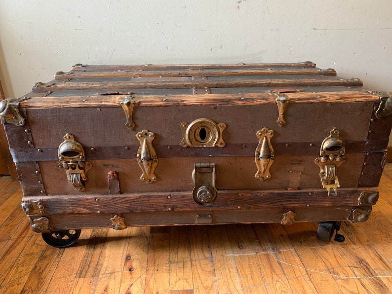 Steamer Trunk Coffee Table on Steel Wheels Etsy