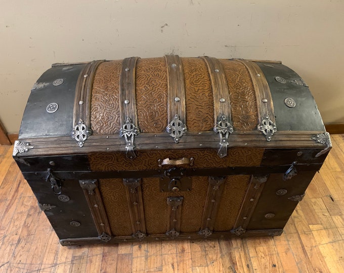 Arch Top Steamer Trunk Large Antique Etsy