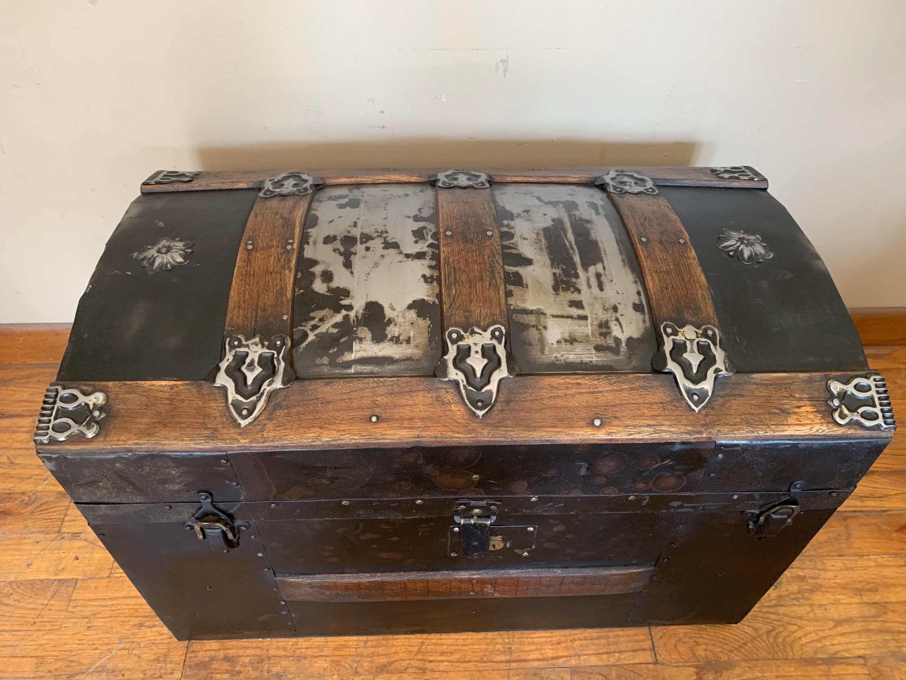 Steamer Trunks, Antique Trunks Small Travel Trunk Steamer Chest, Antique Steamer, Old Trunks, Treasure Chest, Antique Storage Trunk Chest