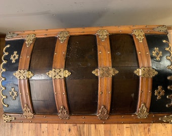 Antique Steamer Trunk, Refinished Travel Chest, Storage Trunk