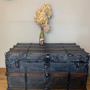 Antique Steamer Trunk HUGE Antique Chest, Antique Trunk, Travel Chest, Large Trunk, Large Storage Chest, Refurbished Trunk Long Chest
