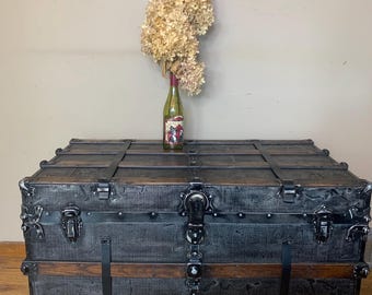 Antique Steamer Trunk HUGE Antique Chest, Antique Trunk, Travel Chest, Large Trunk, Large Storage Chest, Refurbished Trunk Long Chest