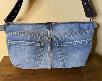 Recycled Denim Shoulder Bag – Upcycled Blue Jean Purse, Handmade Denim Crossbody Bag, Unique Eco Friendly Women’s Handbag, Gift for Her