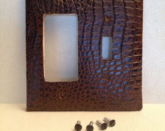 Switch & Outlet Combo, Plate Covers, Crocodile, Black and Brown