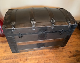 Refinished Antique Steamer Trunk, Metallic Brown Travel Chest, Storage