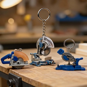 Mini Cutting Machine Keychain 2-in-1 Tool Model for DIY Lovers Metal Saw Grinder Charm Unique Gift for Men Father's Day Workshop Decor