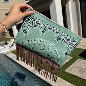 Fringe Makeup Bag | Bandana Cosmetic Pouch Zipper Bag | Fringe Toiletry Bag | Handmade Travel Pouch
