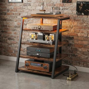5-Tier Media Rack with Power Station and LED Lighting – Audio Stand