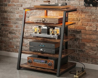 5-Tier Media Rack with Power Station and LED Lighting – Audio Stand