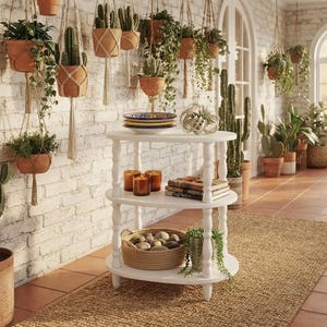 Vintage Oval End Table: 3-Tier Wood Storage Shelf, Compact Retro Design