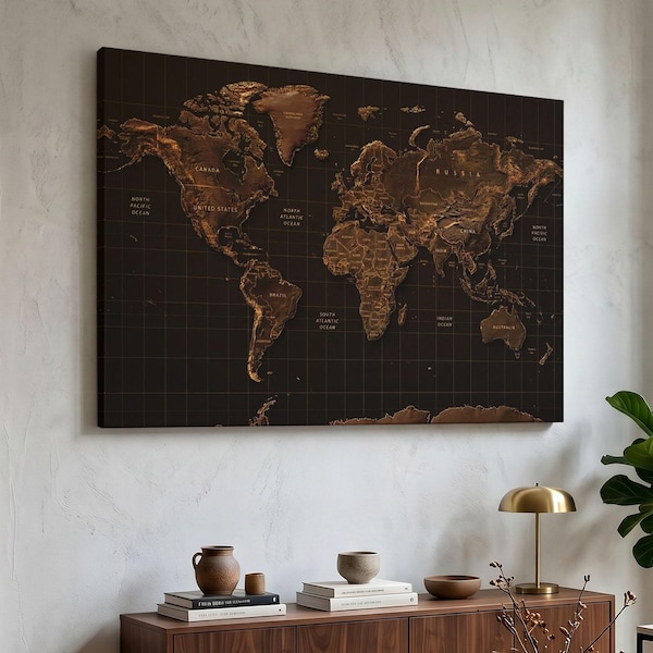 Dark Theme World Map - Etsy