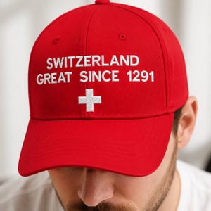 Cappello "Svizzera Grande Dal 1291", berretto da baseball rosso ricamato, berretto da baseball con bandiera svizzera, regalo di tradizione svizzera per lui