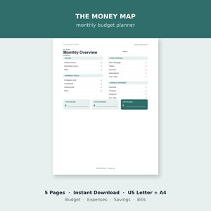 Monthly Budget Planner Printable | Money Map Budget Tracker by Paycheck | Bill & Savings Organizer | A4 + US Letter Instant Download