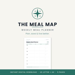 Weekly Meal Planner Printable | Meal Map Menu Planner with Grocery List | Pantry & Leftovers Tracker | A4 + US Letter Instant Download