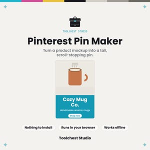 Pinterest Pin Maker — Turn Your Product Mockups Into Tall 2:3 Pins With Headline & Text, Batch Maker, Offline Browser Tool