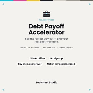 App för skuldbetalningsaccelerator + mall för idéer | Snöboll och lavin | Skuldfri datumberäkning | Offline, ingen prenumeration