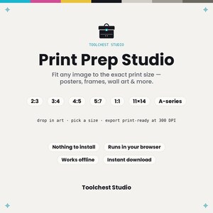 Print Resizer and Crop Tool — Fit Any Image to Wall Art, Poster & Frame Sizes, Batch Export, Built-In Sharpness Check, POD Tool