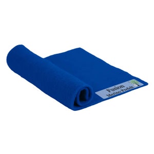 May include: A rolled-up length of vibrant blue merino prefelt fabric. The fabric is a solid, saturated blue color. A label with the text "Fusion Merino Prefelt" is visible on the right side of the fabric.