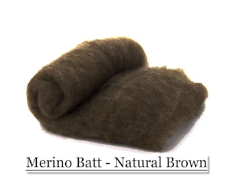 Merino Batt - Natural Brown - Spinning Fiber - Felting Fiber - 200 grams