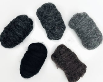Dark Tones Collection - Corriedale Wool Roving - Needle Felting - Wet Felting - Spinning