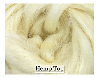 May include: Close-up of a pile of natural-colored hemp fiber. The fibers are soft and flowing, with a creamy, off-white hue. The text "Hemp Top" is displayed in a simple font at the bottom of the image.