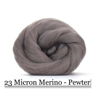 Pewter Merino Wool Top - 23 Mic 64&#39;s -  Needle Felting - Spinning - Wet Felting - Nuno Felting - Wet Felting