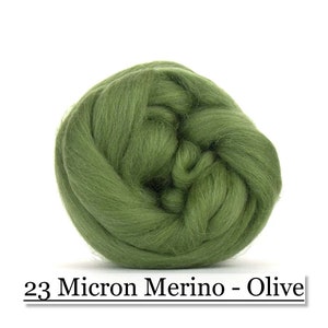 Olive Merino Wool Top - 23 Mic 64&#39;s -  Needle Felting - Spinning - Wet Felting - Nuno Felting - Wet Felting