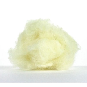 May include: A pile of soft, fluffy, cream-colored wool fibers.