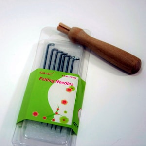 Felting Needles and Holder, Wooden Needle Felting holder (holds 1 needle) Needle Felting Tool, Needle Felting set. 7 new felting needles.