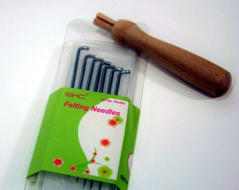 Felting Needles and Holder, Wooden Needle Felting holder (holds 1 needle) Needle Felting Tool, Needle Felting set. 7 new felting needles.