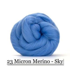 Sky Merino Wool Top - 23 Mic 64&#39;s -  Needle Felting - Spinning - Wet Felting - Nuno Felting - Wet Felting