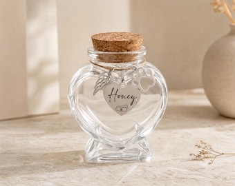 Personalized Pet Hair Keepsake Glass Vial, Custom Engraved Heart Tag Memory Bottle