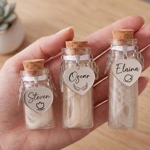 Personalized Pet Hair Keepsake Glass Bottle with Custom Tag, Mini Memory Vial, Permanent Fur Storage Container