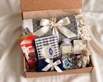 Set de regalo para mamá, caja de regalo Hygee, caja "Pensando en ti", paquete de cuidado acogedor, cesta de autocuidado, caja de regalo con manta, abrazo en una caja, regalo de ánimo